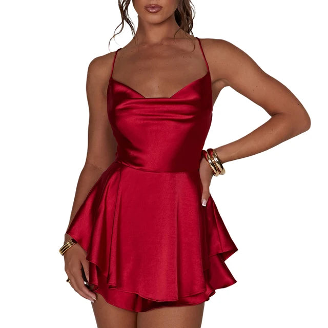 Women Solid Color Cami Playsuits Cowl Neck