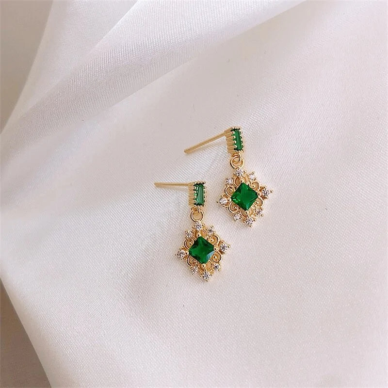 2021 Fashion Square Green Crystal Earrings