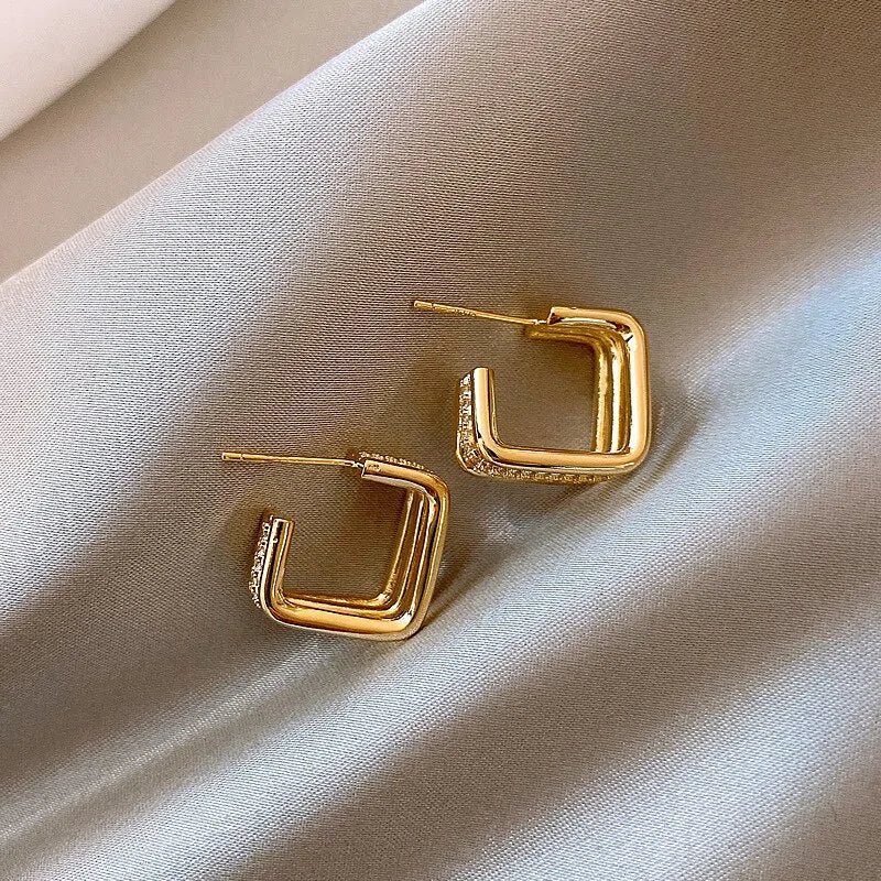 Square Gold Stud Earrings