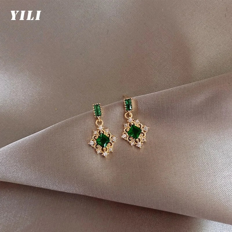 2021 Fashion Square Green Crystal Earrings