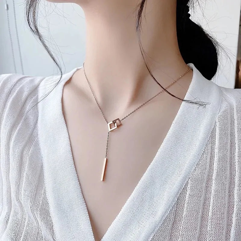 Geometric Square Buckle Stainless Steel Necklace