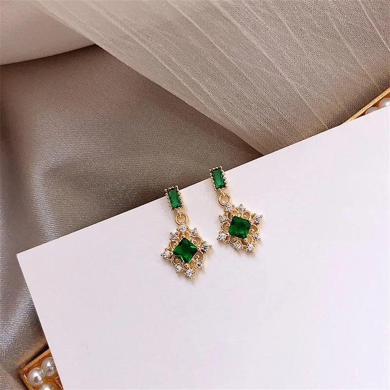 2021 Fashion Square Green Crystal Earrings
