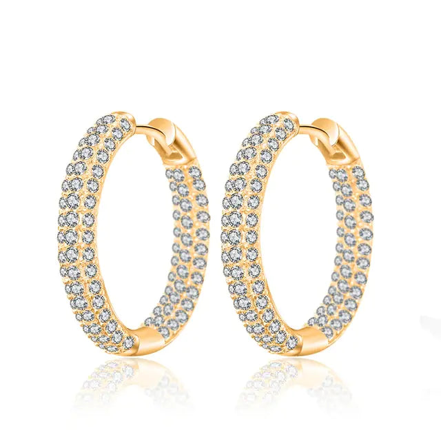 Gold Plated Zircon Cross X Hoop Earrings for Woman