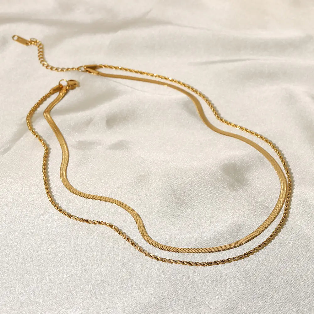 Uworld Simple Jewelry 18K Gold Plated Flat Snake Chain Layer Necklace